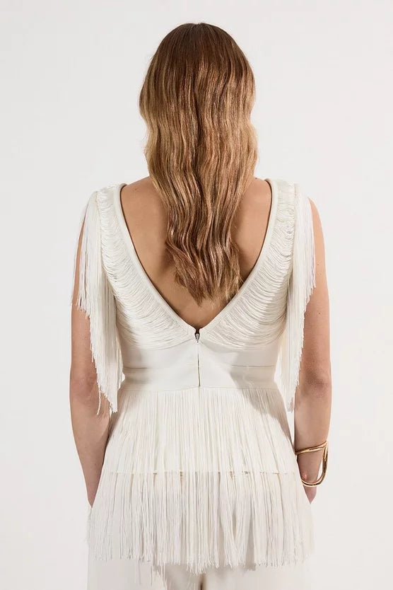 Draped Fringe Knitted Top