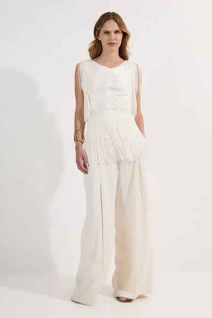 Draped Fringe Knitted Top