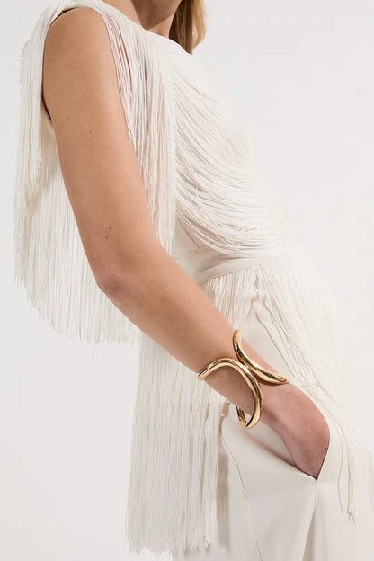 Draped Fringe Knitted Top