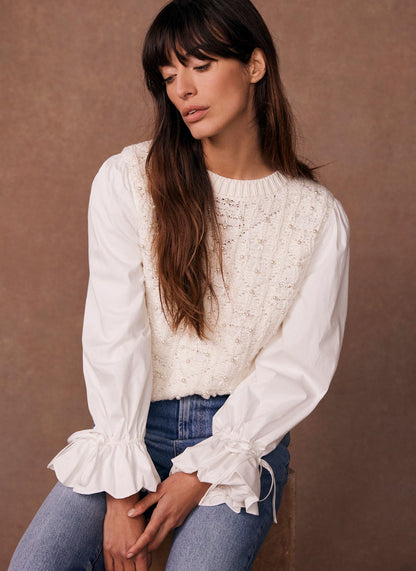 Cream Cotton Blend Embellished Knit Jumper