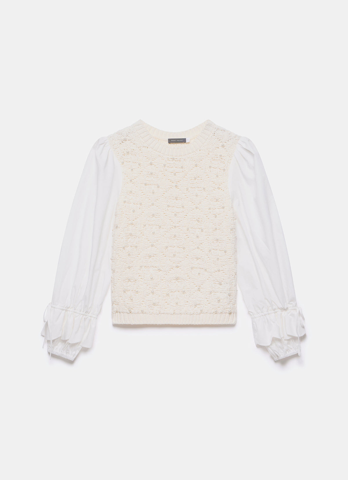 Cream Cotton Blend Embellished Knit Jumper