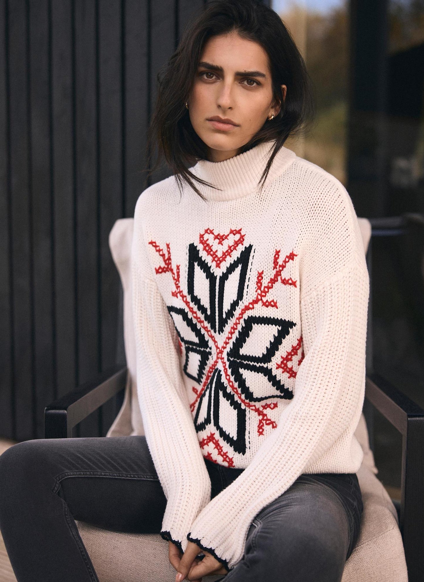 White Snowflake Cotton Blend Knit Jumper