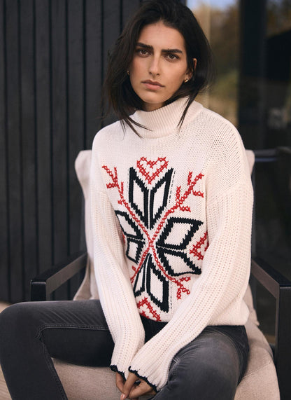 White Snowflake Cotton Blend Knit Jumper