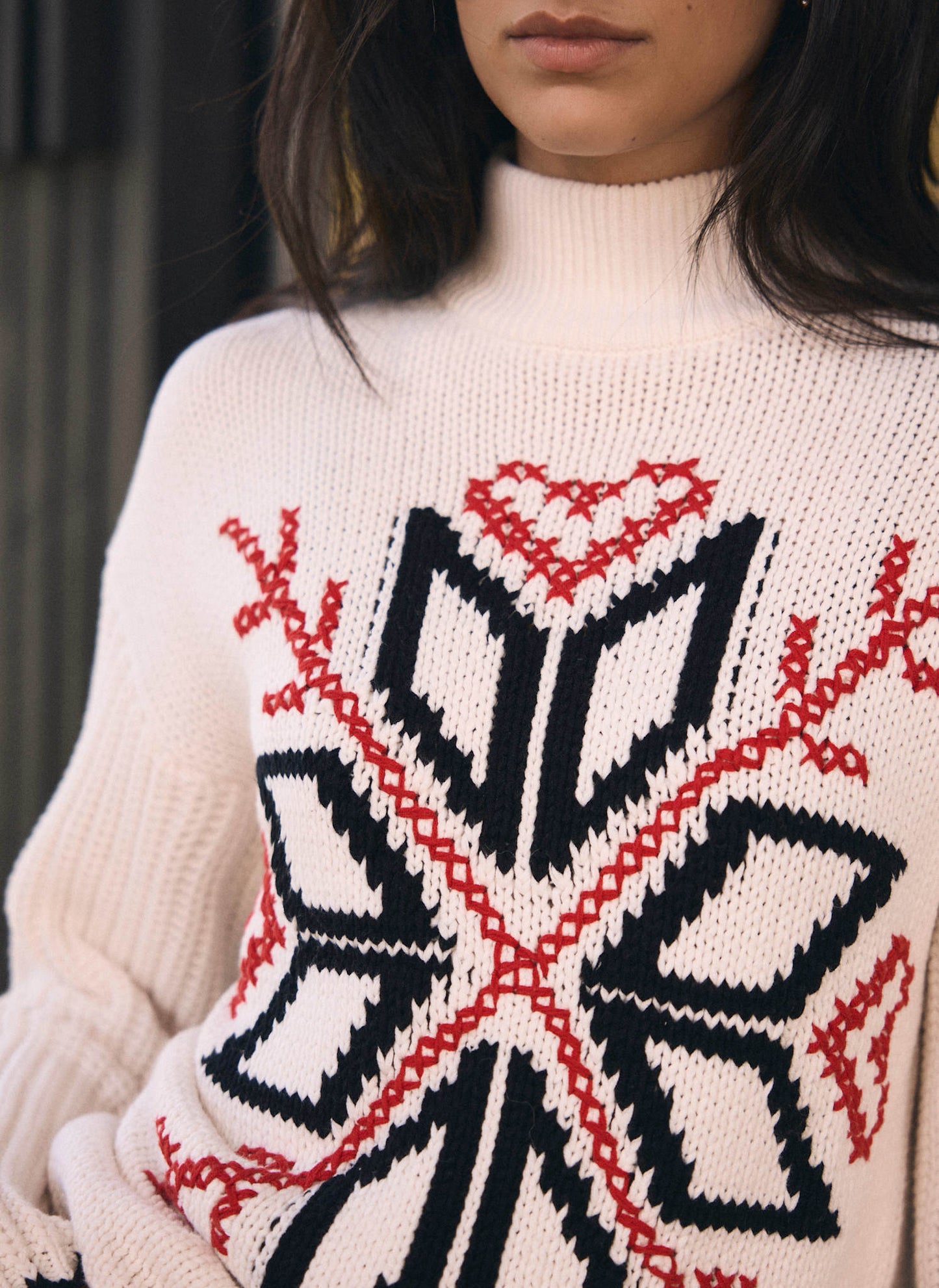 White Snowflake Cotton Blend Knit Jumper