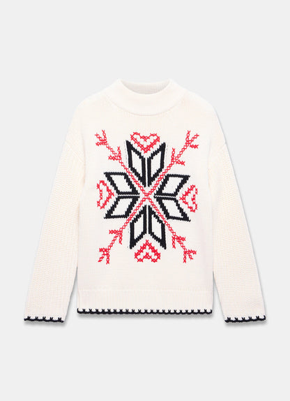 White Snowflake Cotton Blend Knit Jumper