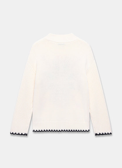 White Snowflake Cotton Blend Knit Jumper