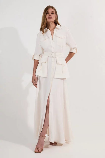 Lydia Millen Soft Tailored Belted Maxi Shirt Dress