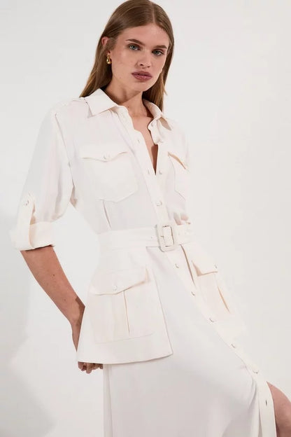 Lydia Millen Soft Tailored Belted Maxi Shirt Dress