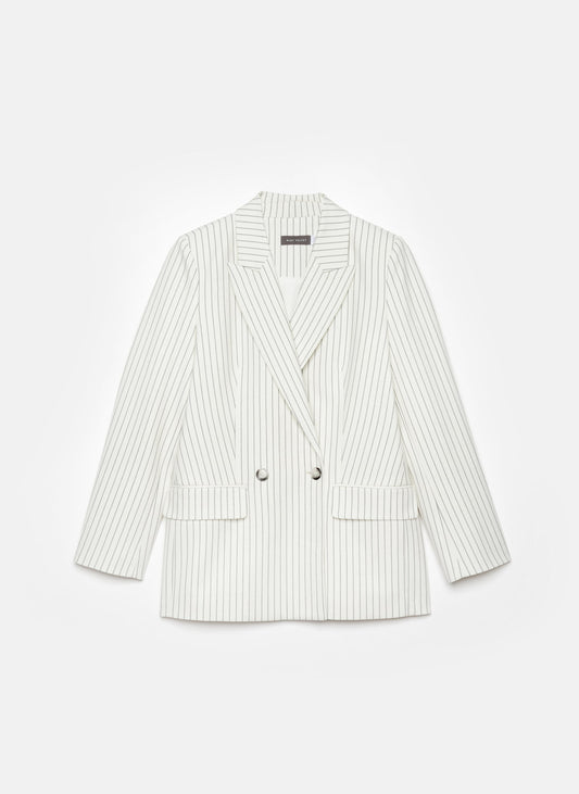 White Double Breasted Pinstripe Blazer