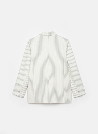 White Double Breasted Pinstripe Blazer