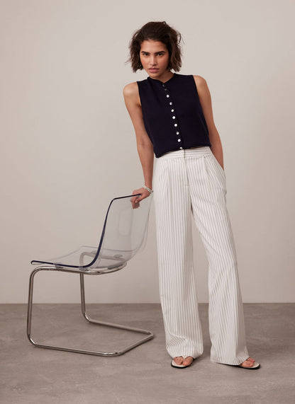 White Pinstripe Tailored Trousers