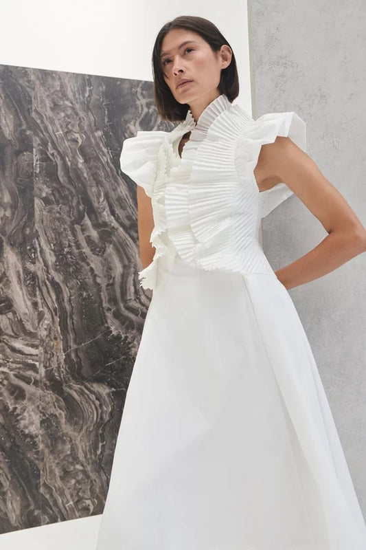 Pleated Ruffle Sleeve Woven Maxi Dress