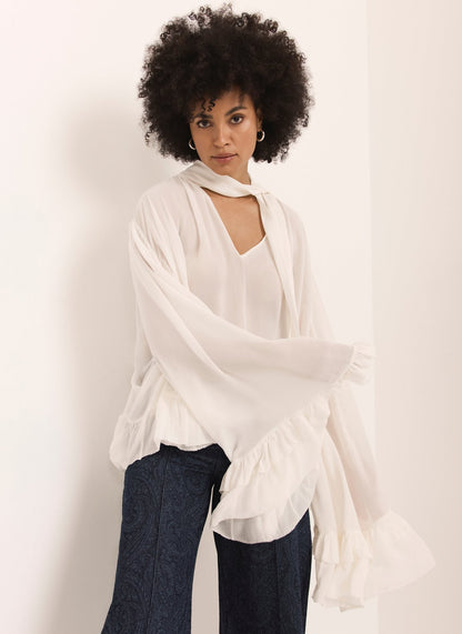 Cream Ruffle Tie Detail Blouse