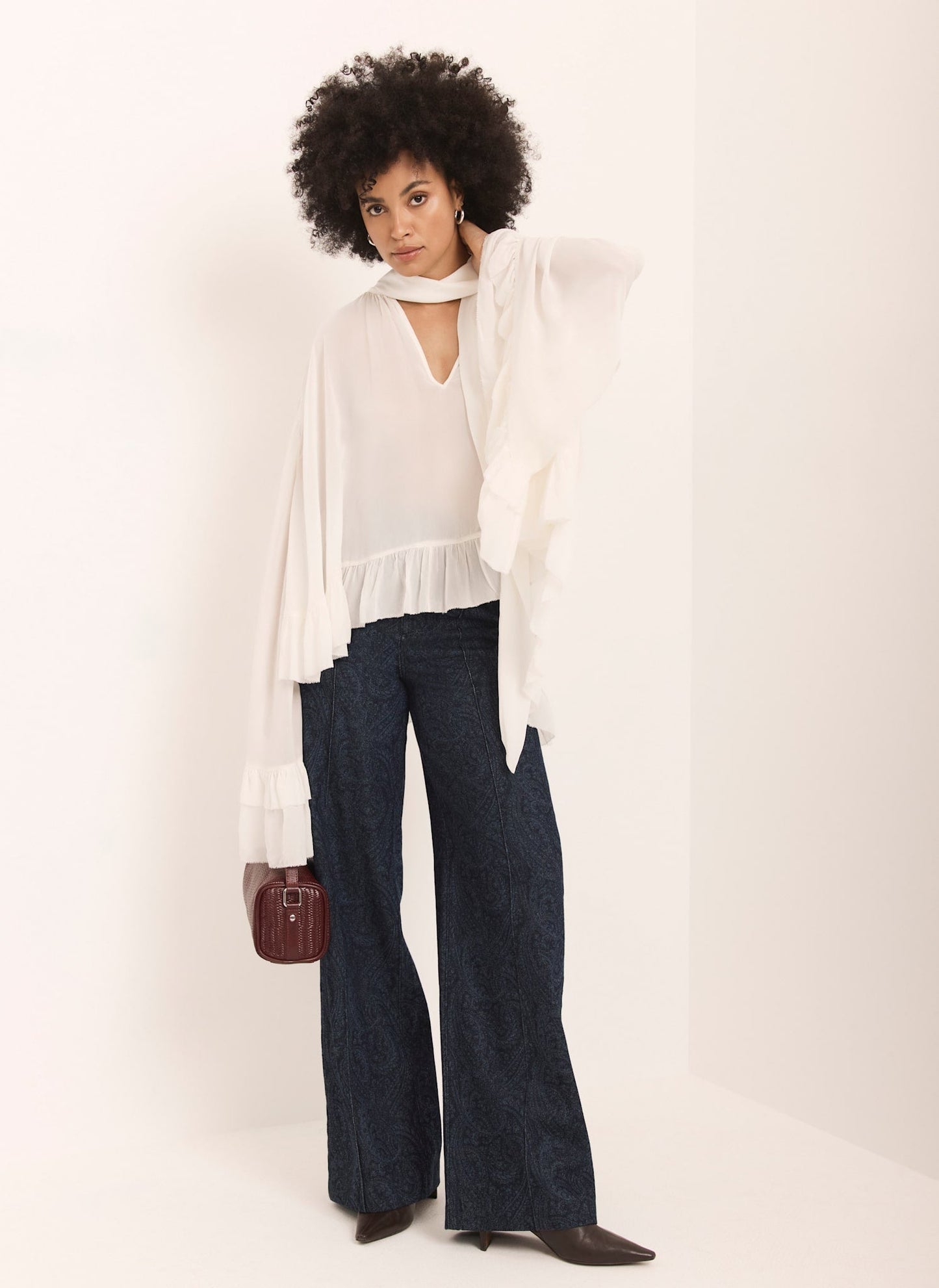 Cream Ruffle Tie Detail Blouse