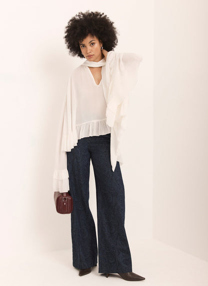 Cream Ruffle Tie Detail Blouse
