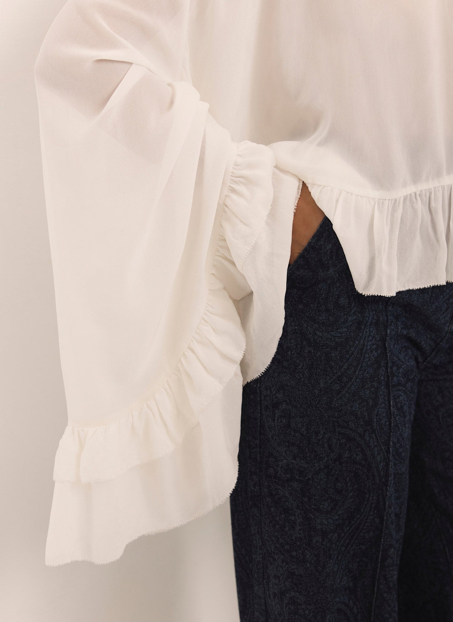 Cream Ruffle Tie Detail Blouse