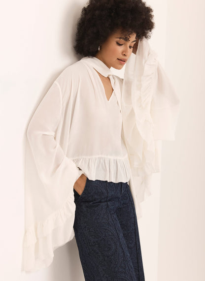 Cream Ruffle Tie Detail Blouse