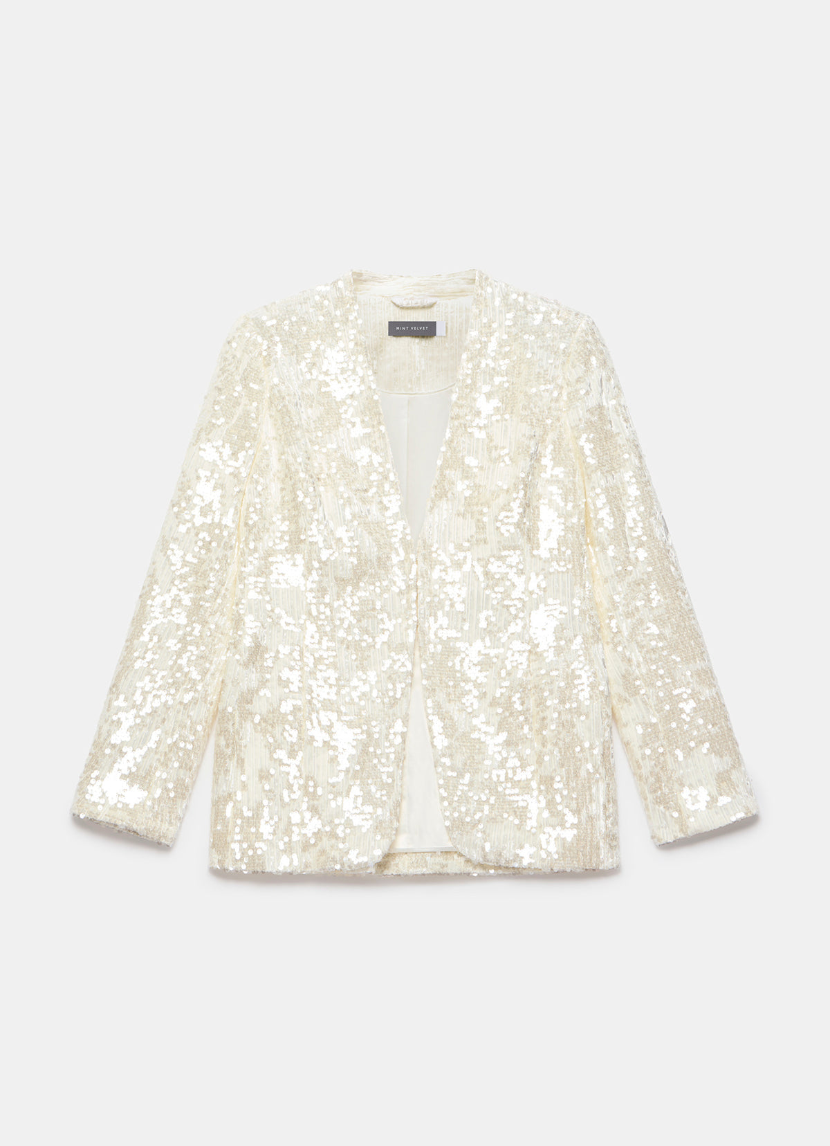 White Sequin Collarless Blazer
