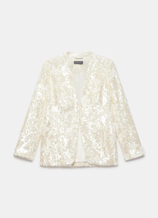 White Sequin Collarless Blazer