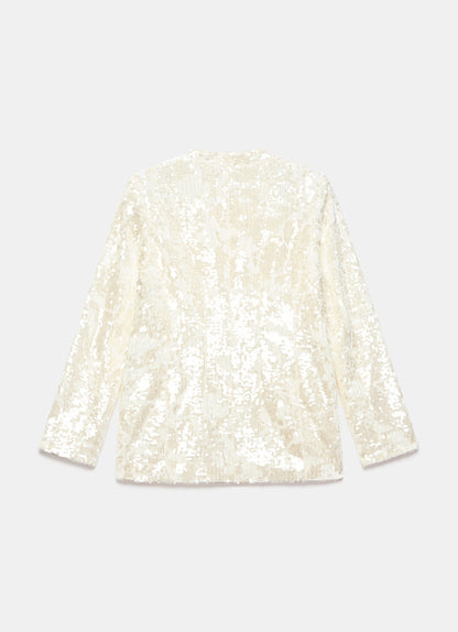 White Sequin Collarless Blazer