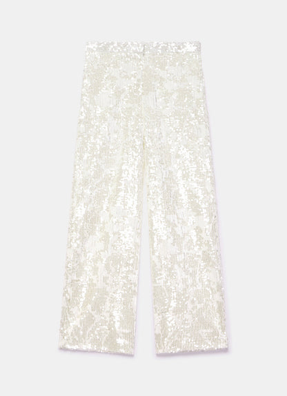 White Sequin Embellished Trousers