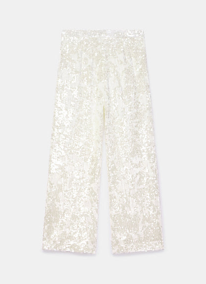 White Sequin Embellished Trousers