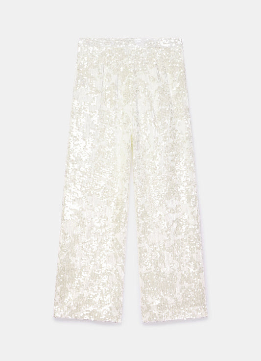 White Sequin Embellished Trousers