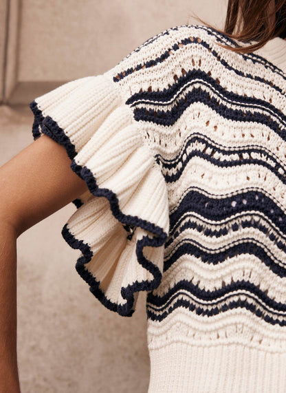Cream Striped Cotton Knit Top