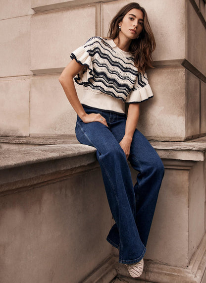 Cream Striped Cotton Knit Top