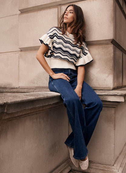 Cream Striped Cotton Knit Top