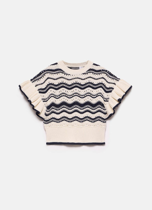 Cream Striped Cotton Knit Top