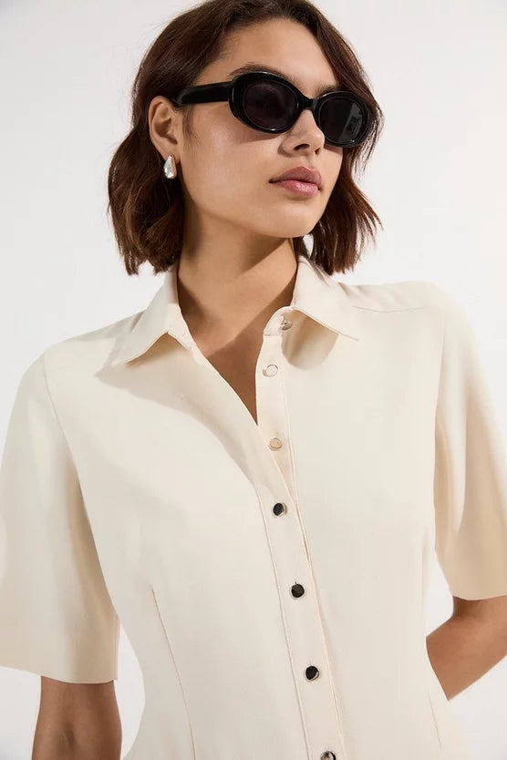 Tailored Crepe Pleated Shirt Dress