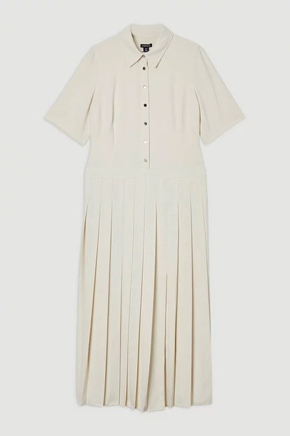 Tailored Crepe Pleated Shirt Dress
