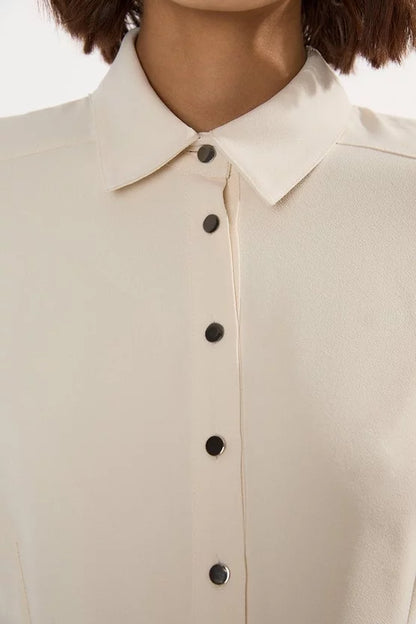 Tailored Crepe Pleated Shirt Dress