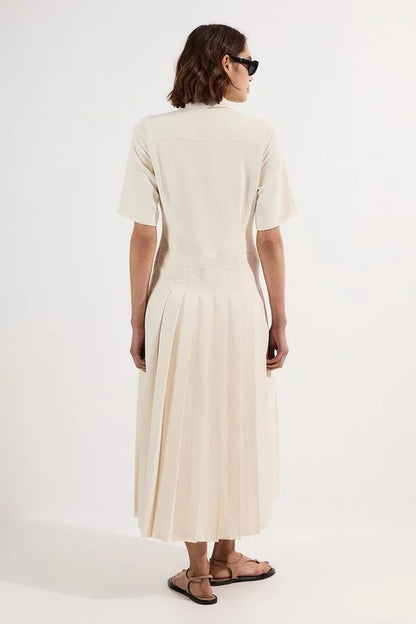 Tailored Crepe Pleated Shirt Dress