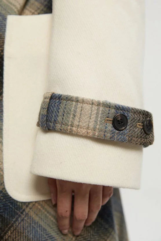 Wool Check Tailored Belted Trench Midi Coat