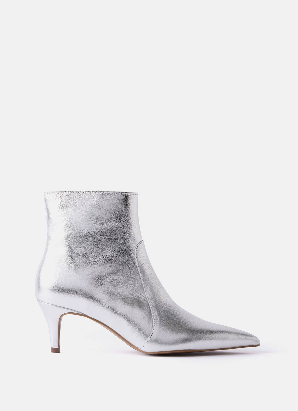 Silver Leather Kitten Heel Boots