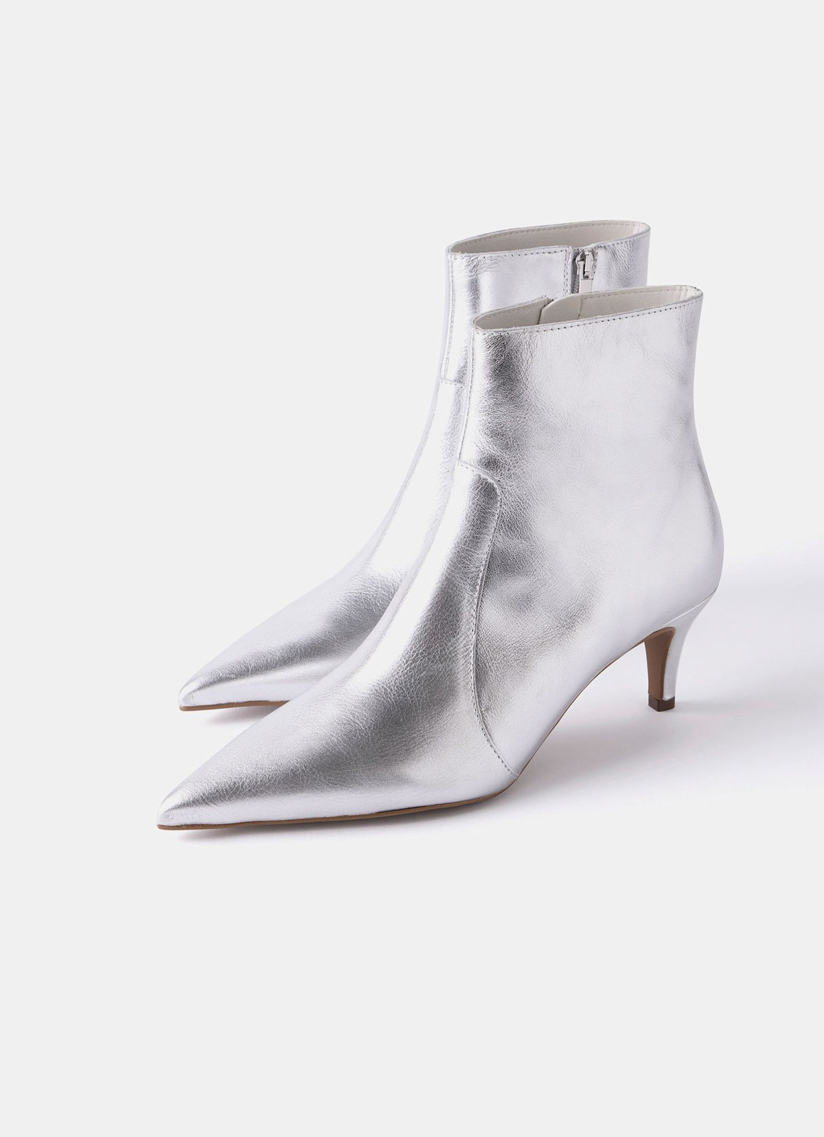 Silver Leather Kitten Heel Boots