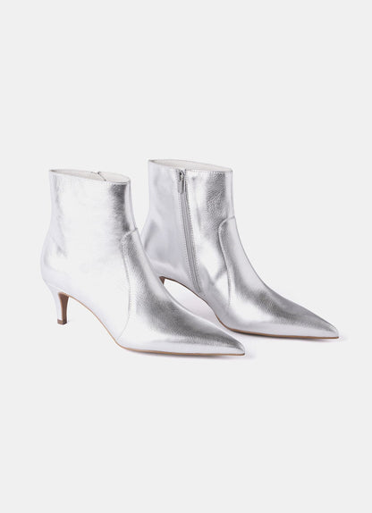 Silver Leather Kitten Heel Boots