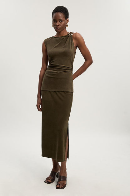 Brushed Textured Jersey Midi Pencil Skirt