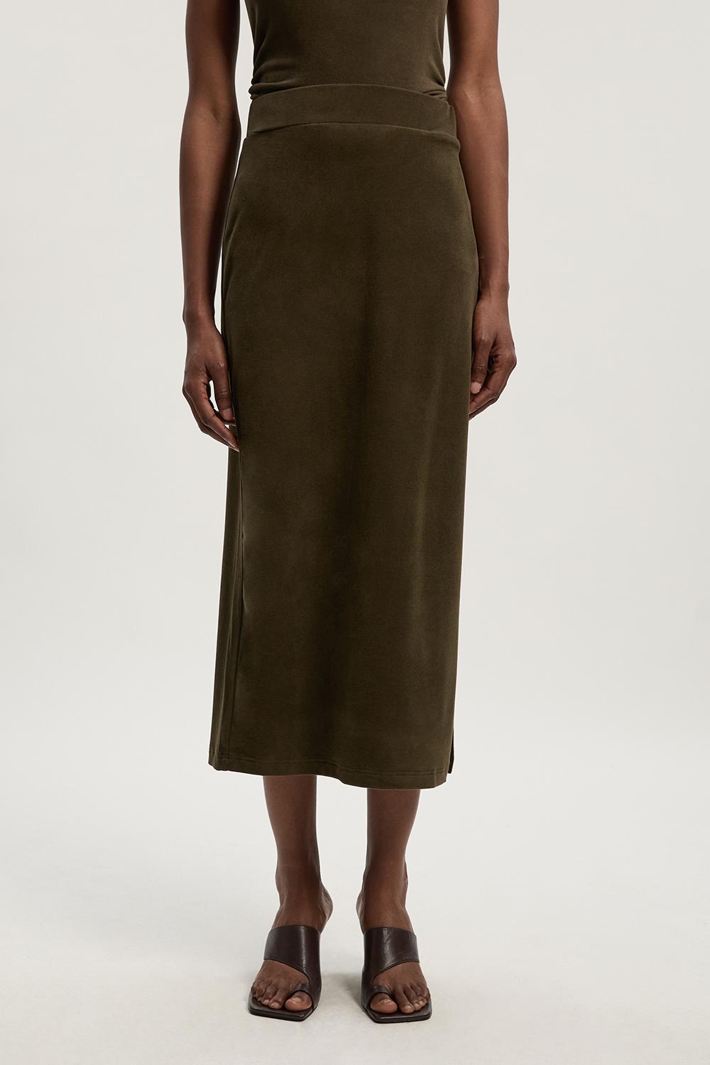 Brushed Textured Jersey Midi Pencil Skirt