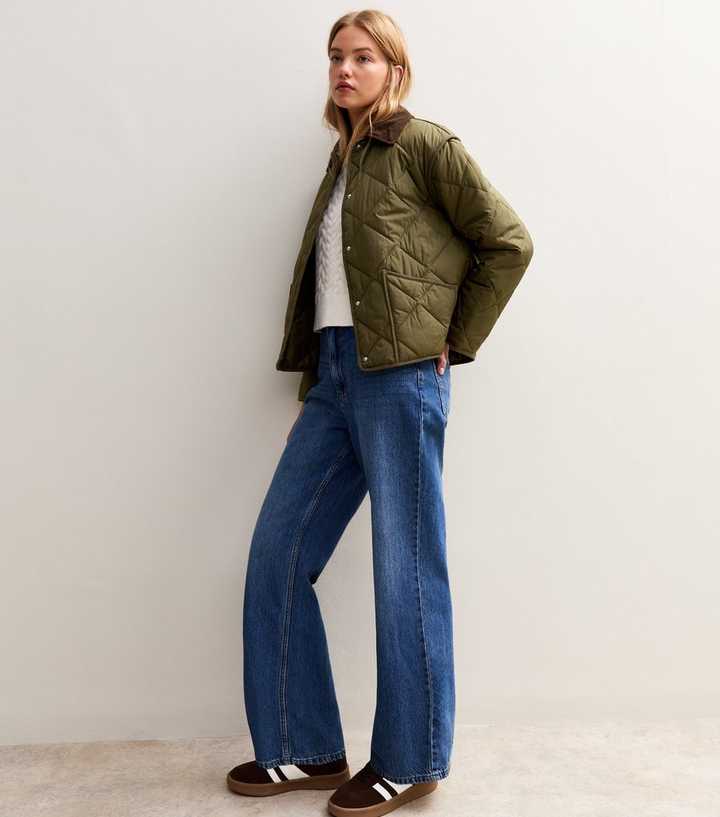 Khaki Corduroy Collar Quilted Jacket