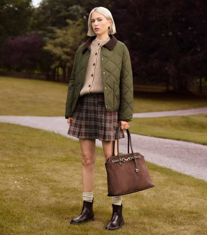 Khaki Corduroy Collar Quilted Jacket