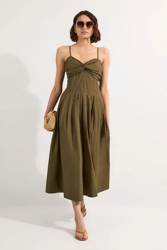Cotton Poplin Maxi Strapless Sundress With Bow Tie At Back