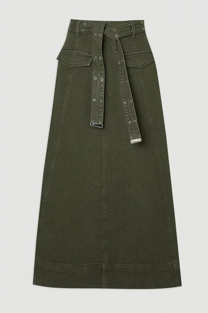 Denim Belted Full Skirt