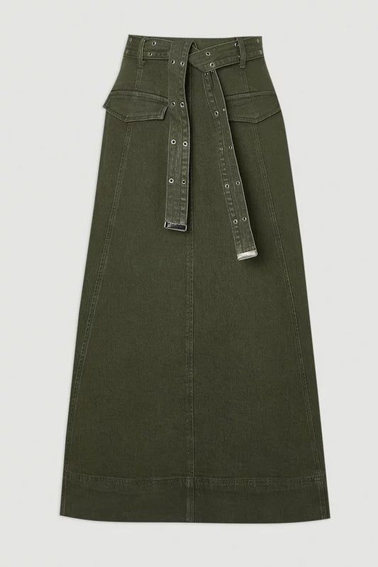 Denim Belted Full Skirt