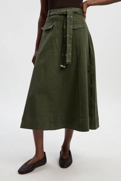 Denim Belted Full Skirt
