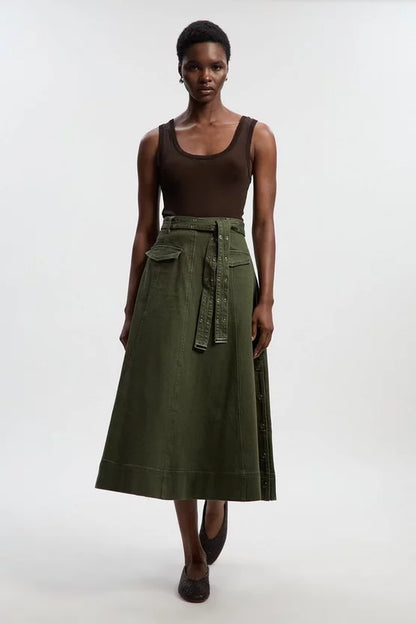 Denim Belted Full Skirt
