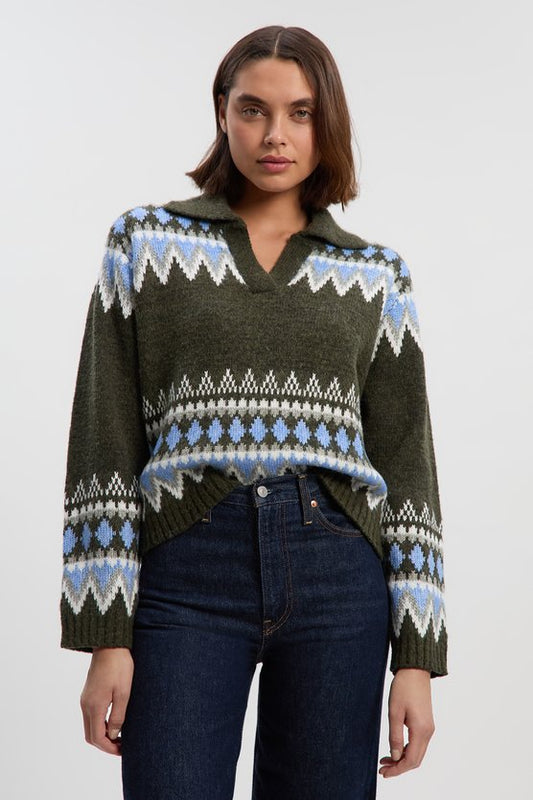 Fairisle Pattern V Neck Knit Jumper