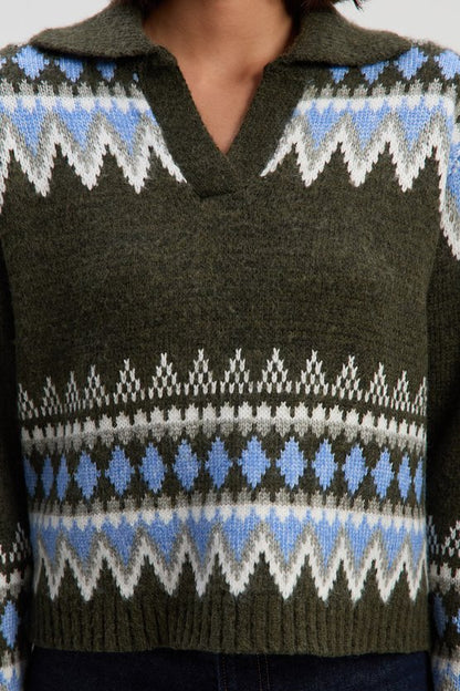 Fairisle Pattern V Neck Knit Jumper